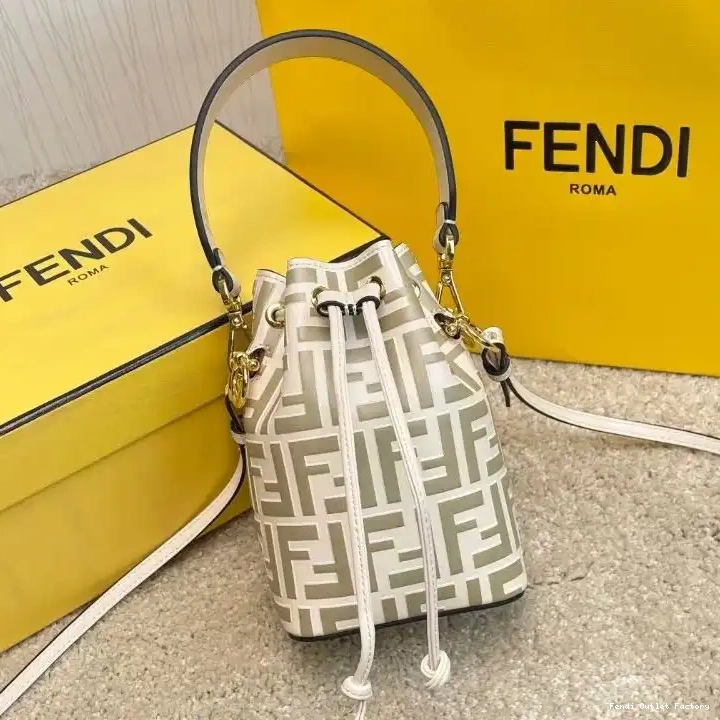 Cheap HOT White Motif Tresor Calf In Mini Bag Leather Fendi FF Bucket Mon 0526